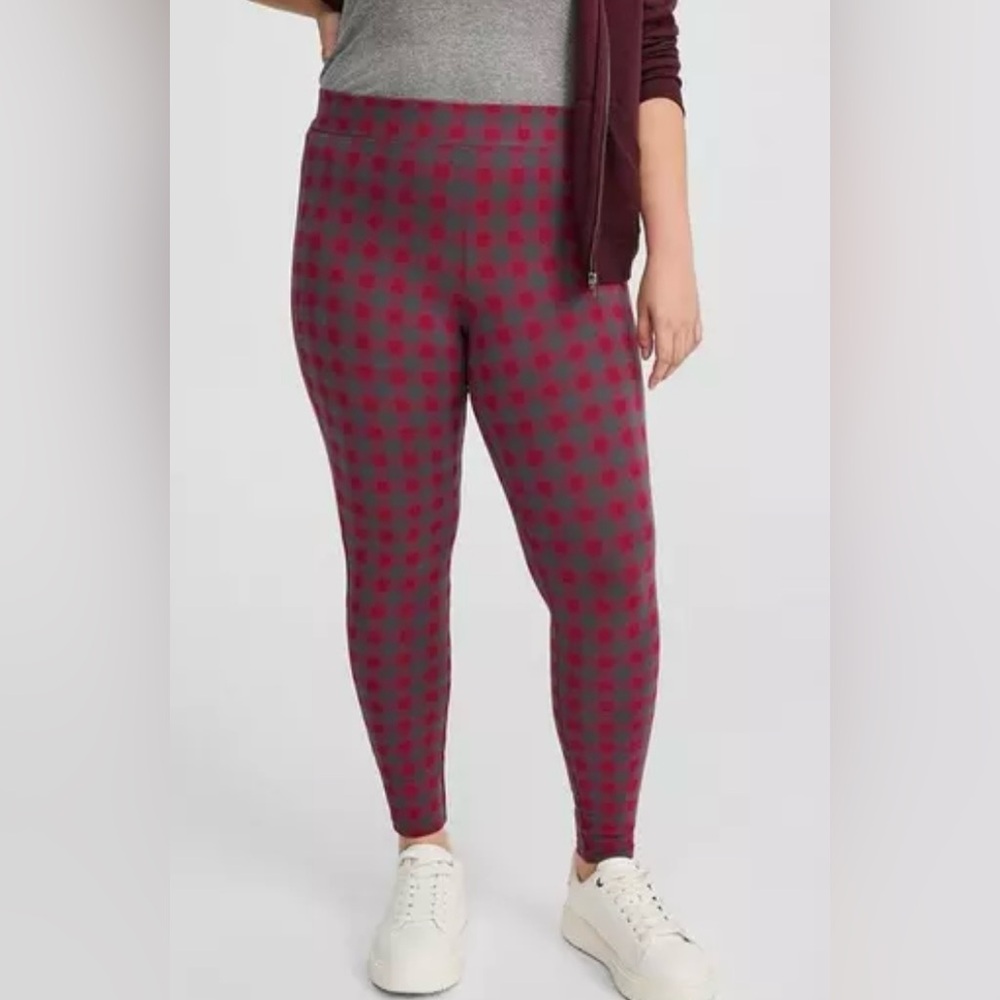 Torrid Full-Length Red and Gray Checkered Leggings